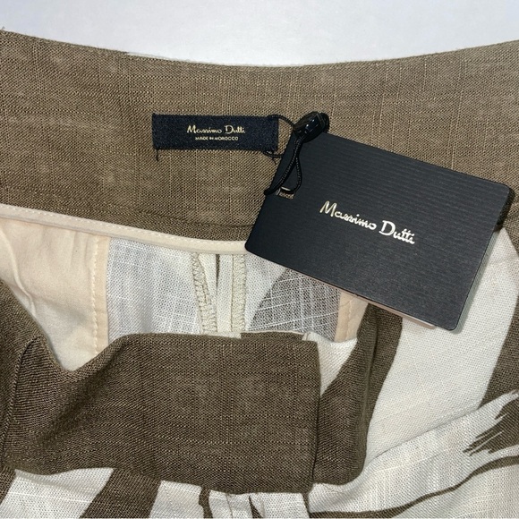 Massimo Dutti Bermuda Shorts Pleated Linen Brown Off White Palm Botanical NWT 10 - Picture 6 of 9